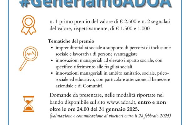 Premi di laurea per il sostegno di giovani che si sono impegnati nella stesura di una tesi di laurea sui temi dell’imprenditorialità sociale a supporto di percorsi di inclusione sociale e lavorativa di persone svantaggiate